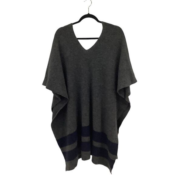 Jenni Kayne Stripe Poncho In Charcoal Navy One Size Italian Wool Yak Blend - Picture 7 of 12